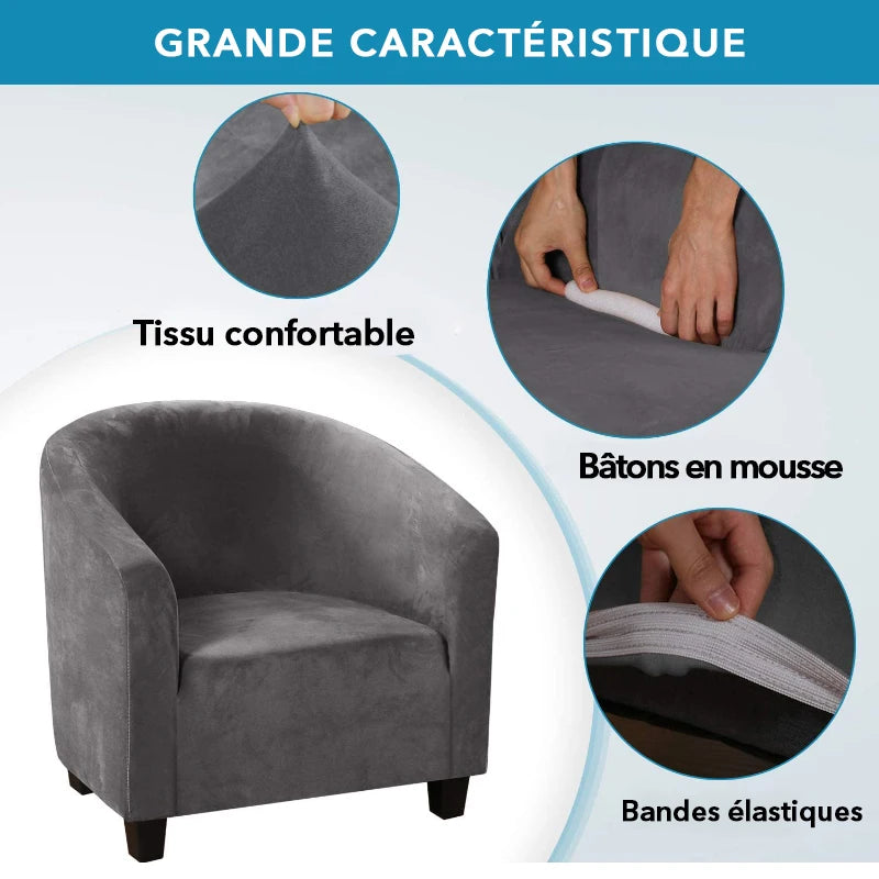 Housse fauteuil velours gris ajustable salon moderne extérieur intérieur machine laver