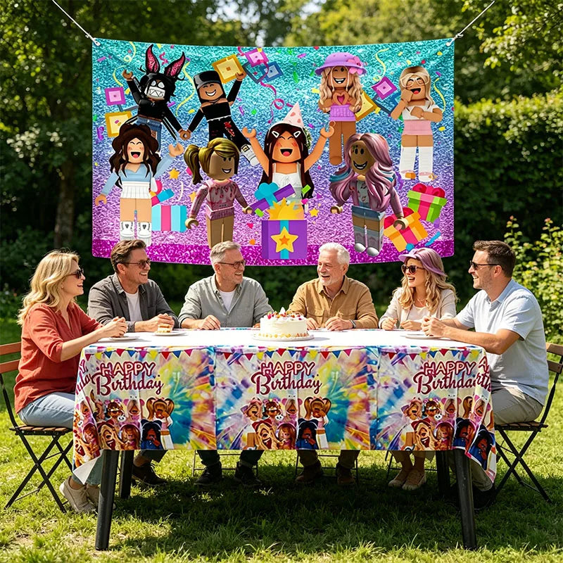 boîtes sucreries personnages dessins animés étiquettes eau affiche fête serviettes table multicolore anniversaire