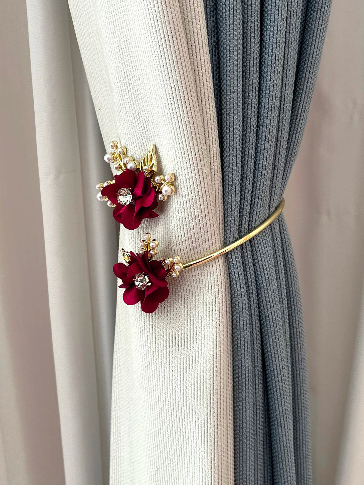 rideaux polonais moderne anneaux métal doré fleurs élégants accessoires fenêtres