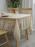 nappe table rectangle beige tissage apparent franges rustique minimalisteextérieur intérieurversible polyester