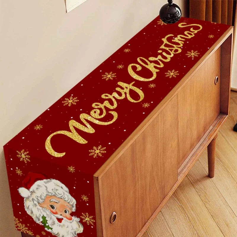 table noël chemin rouge blanche doré père noël flocons merry christmas festive