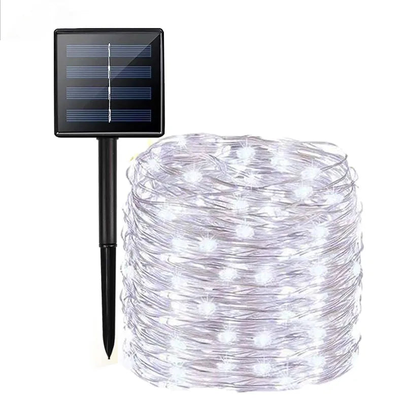 guirlande lumineuse led solaire 400 points blanc doré moderne 300cm jardin festive