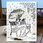 stencil diy illustration femme parapluie fleurs gouttes pluie coloriage peinture murale scrapbooking