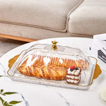 assiettes transparentes dorées couvercles poignées modernes élégantes réutilisables maison présentation desserts boissons