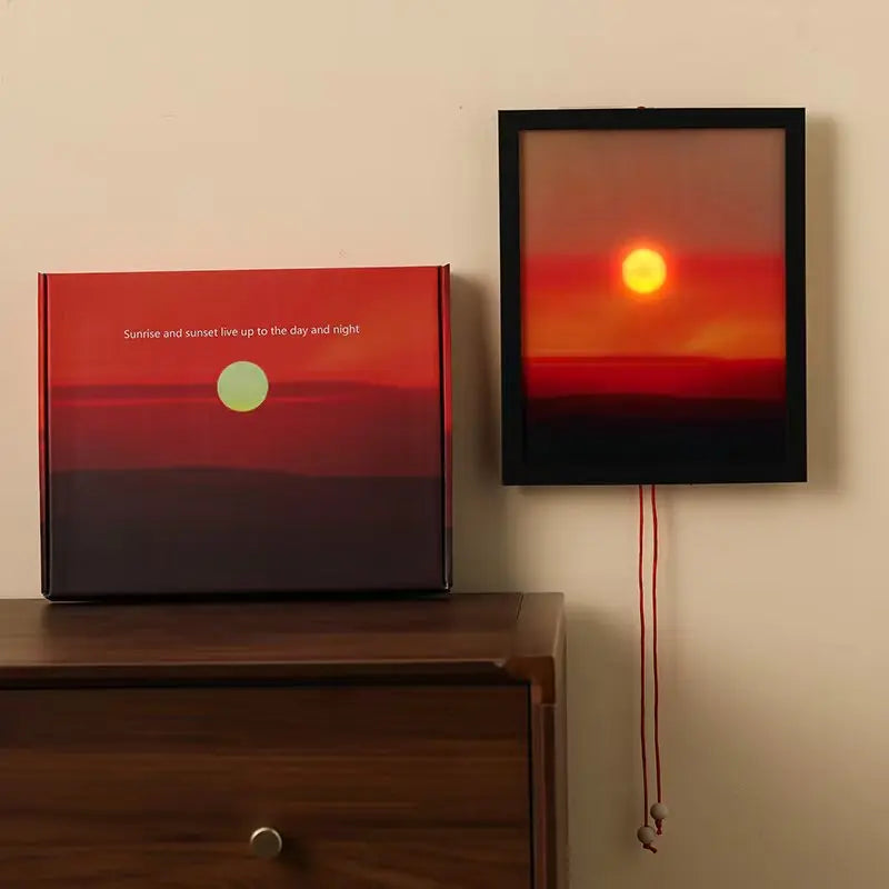 cadre mural coucher soleil adhésif cordelettes moderne rouge noir blanc orange jaune gris