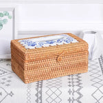 boîtes mouchoirs tissu tressé rustique marron clair boucle métallique rangement serviettes papiers toilette salle
