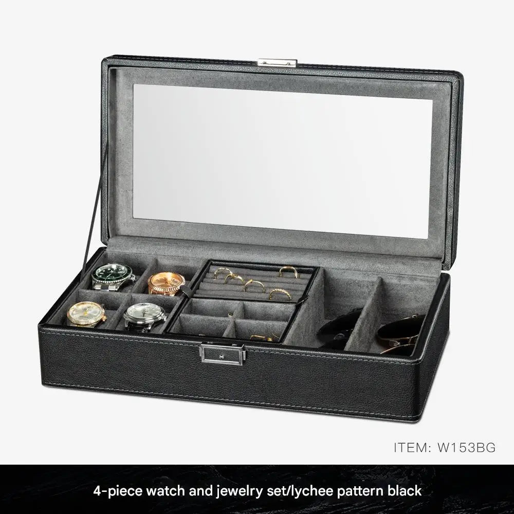 boîte rangement montres velours noir cadenas moderne 12 places storage watch box black velvet
