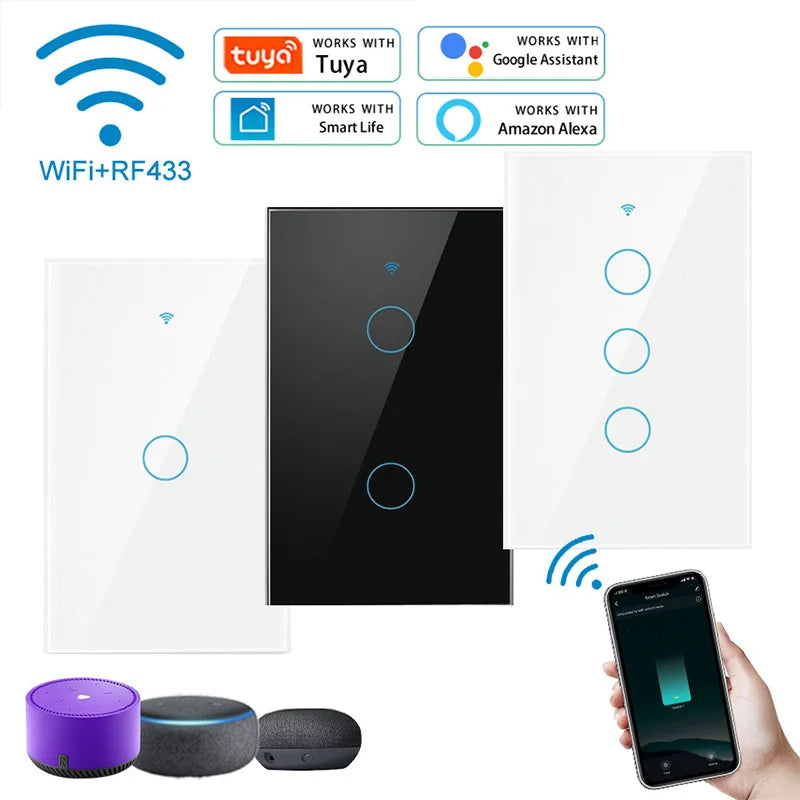 interrupteur tactile intelligent blanc moderne compatible wifi alexa google tuya led maison inteligente
