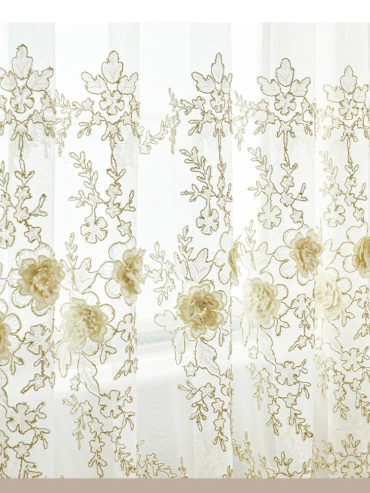 rideau semi transparent brodé fleurs élégant moderne maison polyester machine lavable