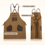 tablier cuisine cuir toile marron clair poche cuir boucle métal écrous métal durable classique