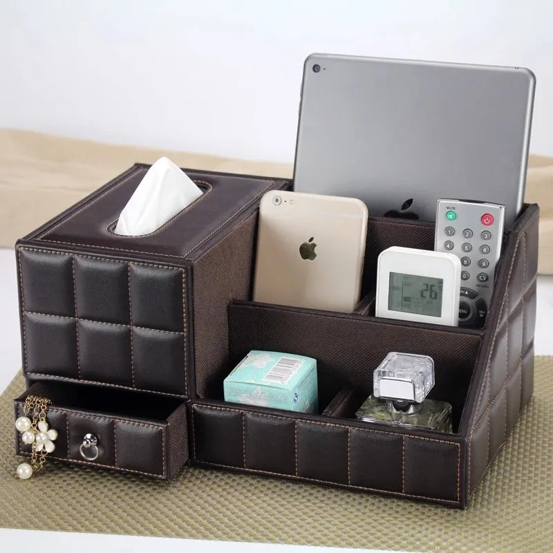 boîte rangement multifonctionnelle cuir moderne réutilisable télécommande tablette smartphone bijoux parfum montre