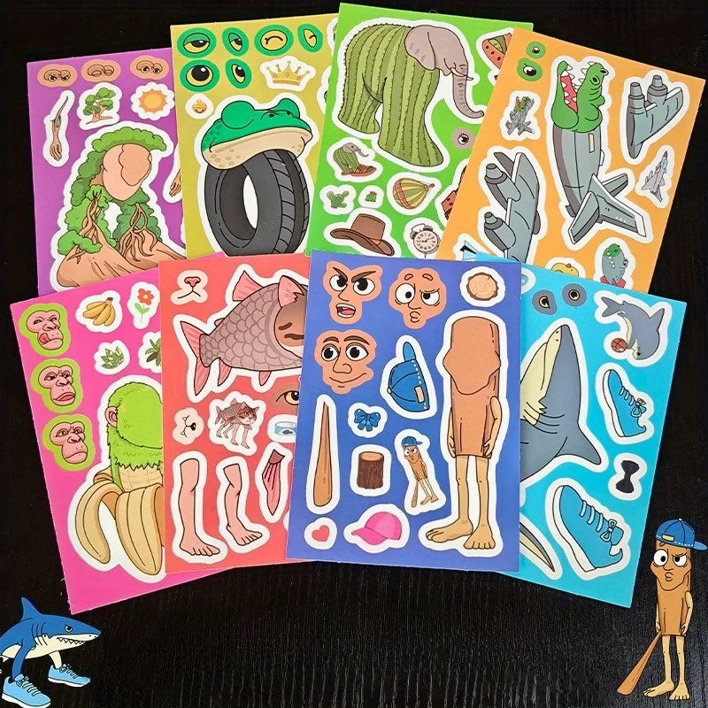 autocollants cartoon multicolores animaux visages bricolage collage habillage papier divers motifs opaques