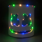 masque lumineux cosplay marshmello blanc noir souriant oreilles lapin texturé moderne câble électrique