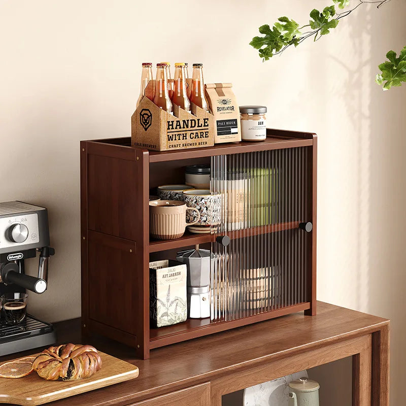 meuble rangement bois marron verres bouteilles thé tasses sucre confiture moderne 50cm 20cm 39cm