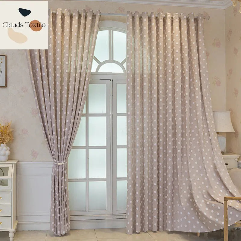 rideau moderne beige clair blanc motif points opacité salon chambre fenêtre polyester épais