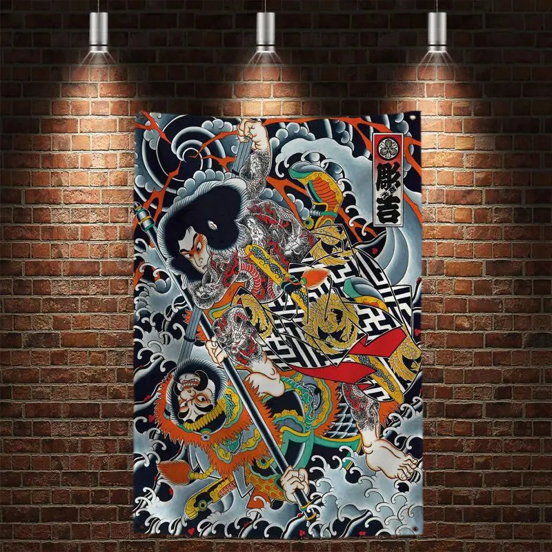 toile d'art japonais illustration floral animaux géométrique bleu noir blanc rouge vert or argent
