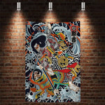 toile d'art japonais illustration floral animaux géométrique bleu noir blanc rouge vert or argent