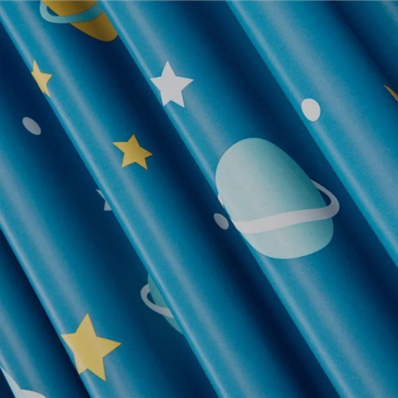 rideau planètes bleu étoiles moderne opacité ruban fixation chambre enfant bleu jaune blanc