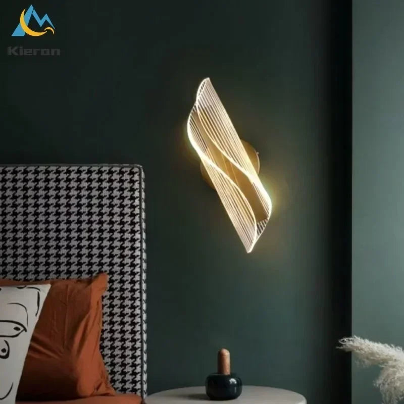 lampe murale moderne blanc doré éclairage cuisine salle manger fixée mur lignes ondulées