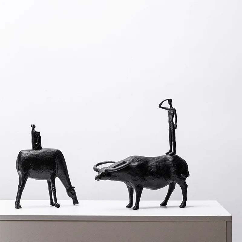 sculptures abstraites résine noir buffle figure humaine décoration intérieure moderne salon porche minimaliste