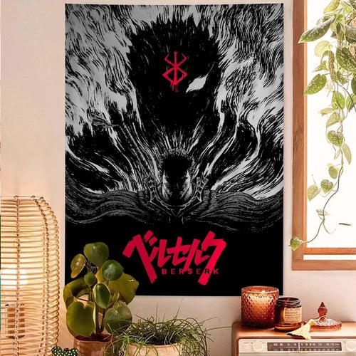 affiche murale art japonais anime berserk décor chambre salon cadre noir blanc rouge