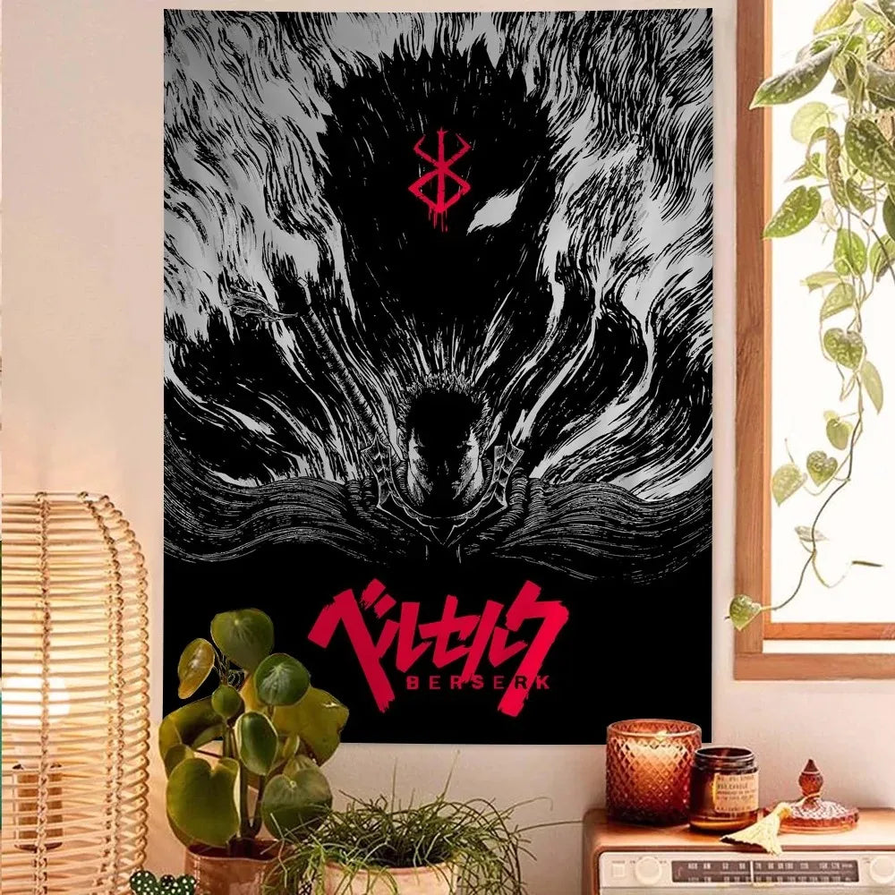 affiche murale art japonais anime berserk décor chambre salon cadre noir blanc rouge