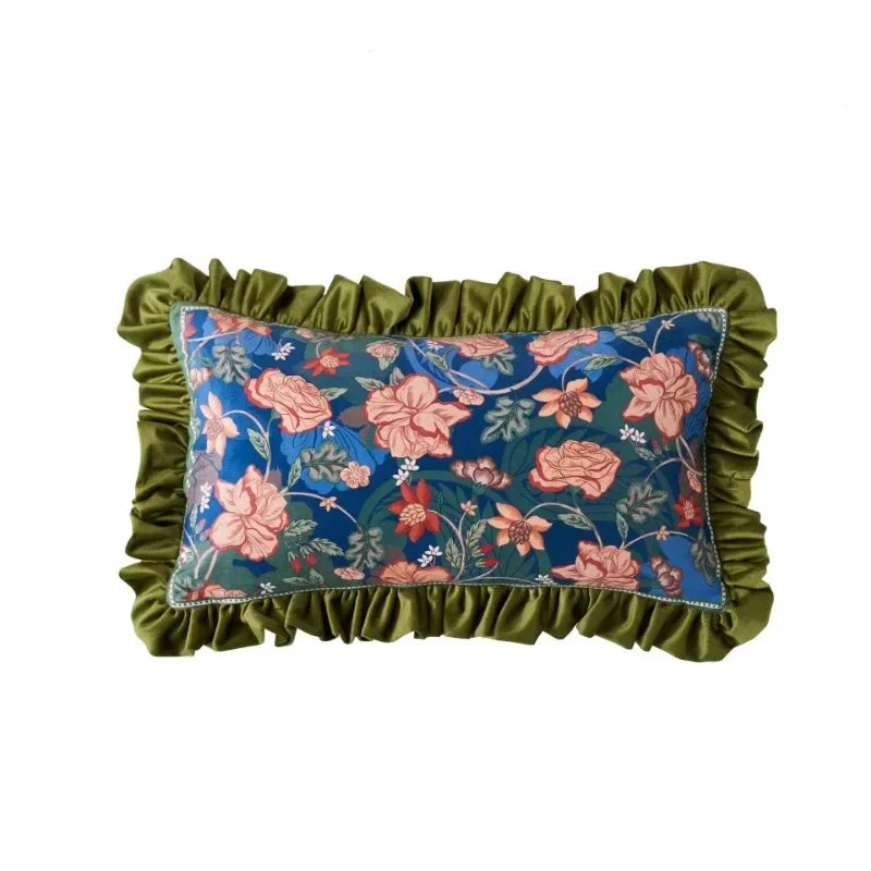 housse coussin imprimée perroquet oiseaux fleurs polyester coton lit carré vintage bleu vert rose