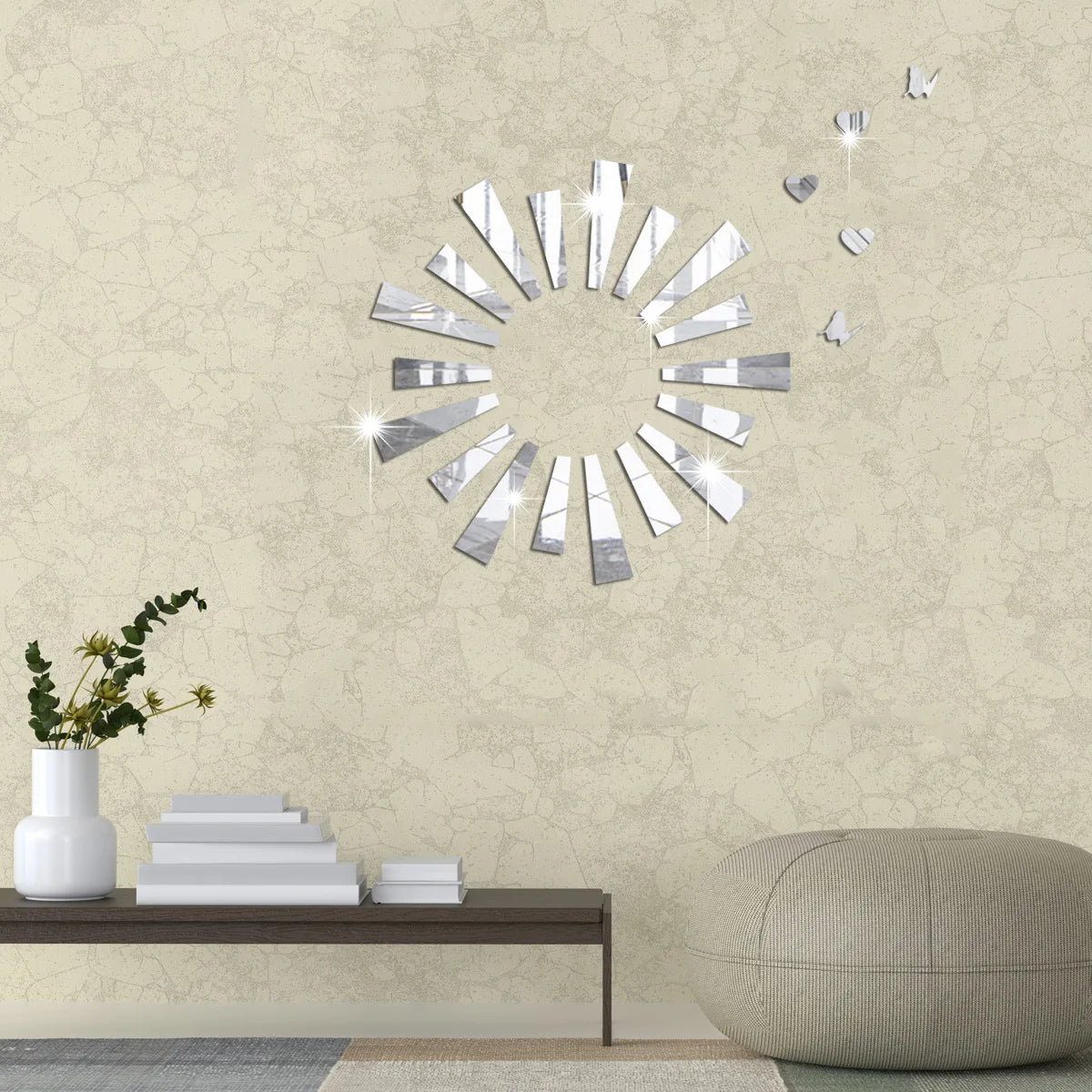 miroir mural moderne adhésif acrylique noir argenté reflets décoration chambre salle bain