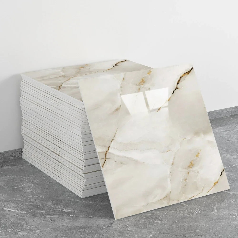 carreaux sol muraux adhésifs imitation marbre blanc gris veines dorées modernes