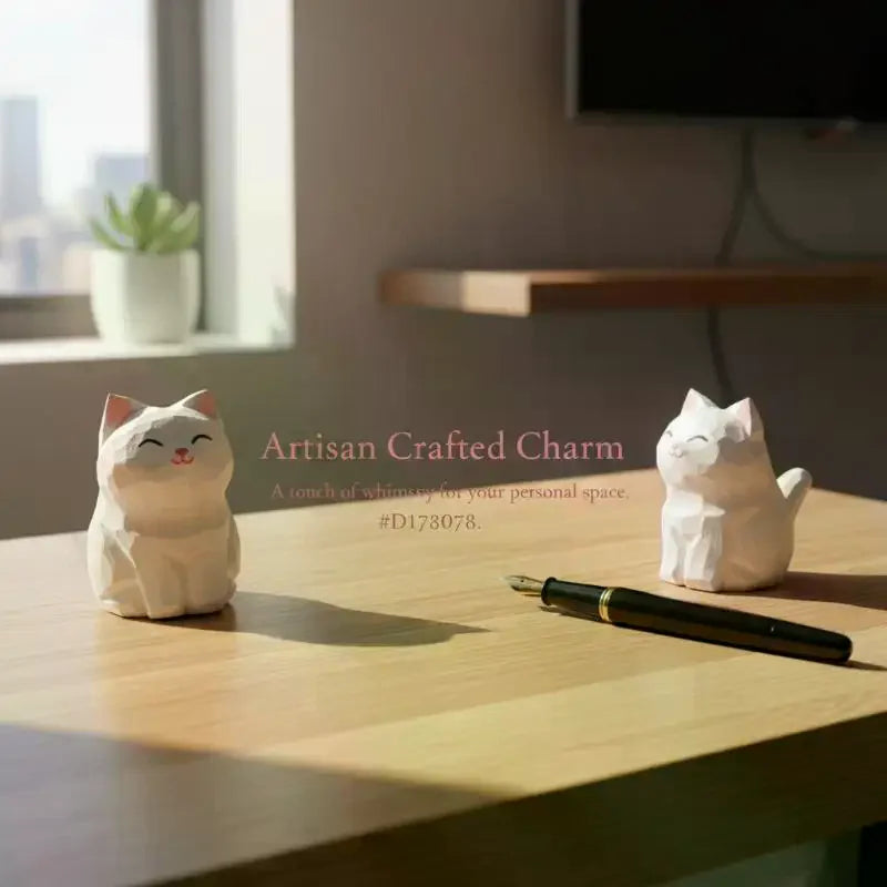 statue chat blanc origami artisanale moderne décoration intérieur table chambre maison