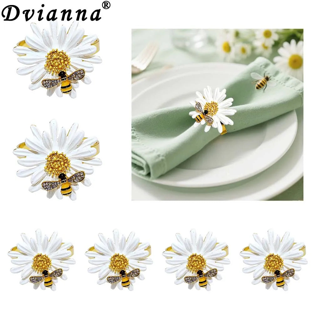 porte serviettes decoratifs abeille marguerite fleur animal blanc rustique table decoration festive pieces