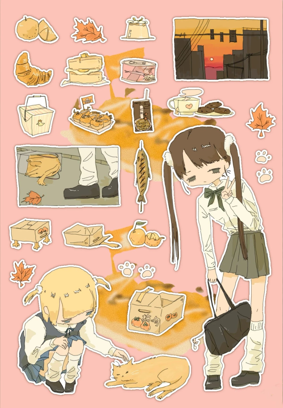 sticker dessin animé motif scolaire chat quotidien opaque manuel décoration papier variété couleurs
