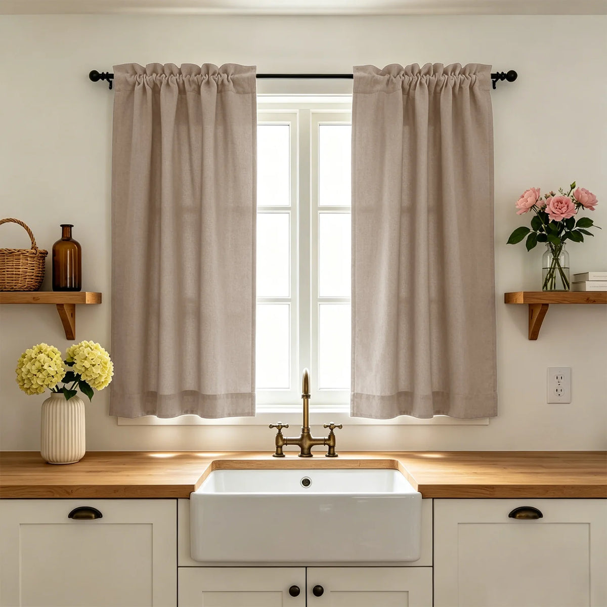 rideaux cuisine blanc gris clair semi transparent modernes minimalistes panneaux texture rayée
