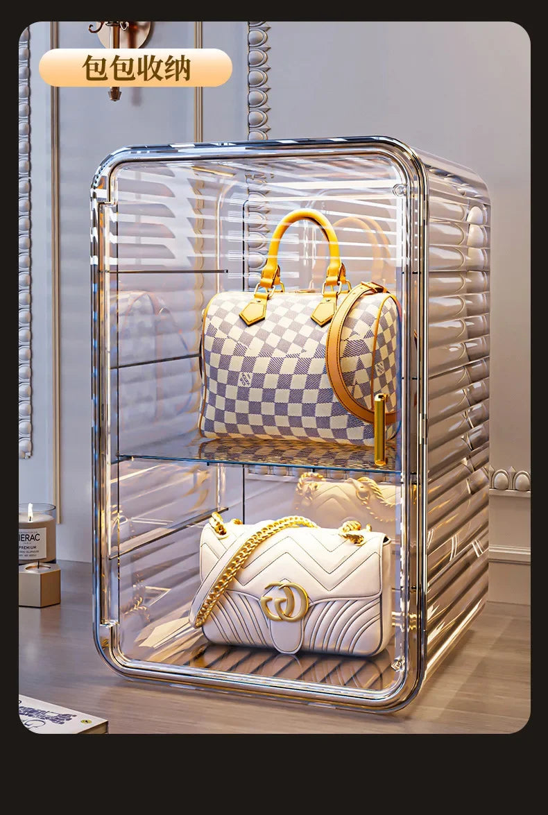 boîte rangement transparente moderne rayures horizontales cosmétiques maquillage parfums imperméable multifonctionnelle