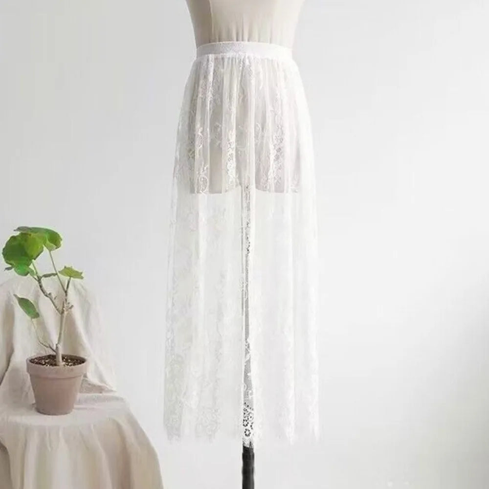 jupe dentelle noire translucide vintage été femme mi mollet droiteSizeMode: taille moyenne non extensible
