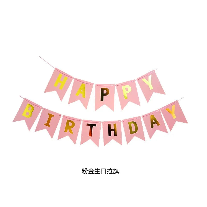 guirlande fanions happy birthday bleu rose vert noir blanc festif décoration anniversaire festive opaques
