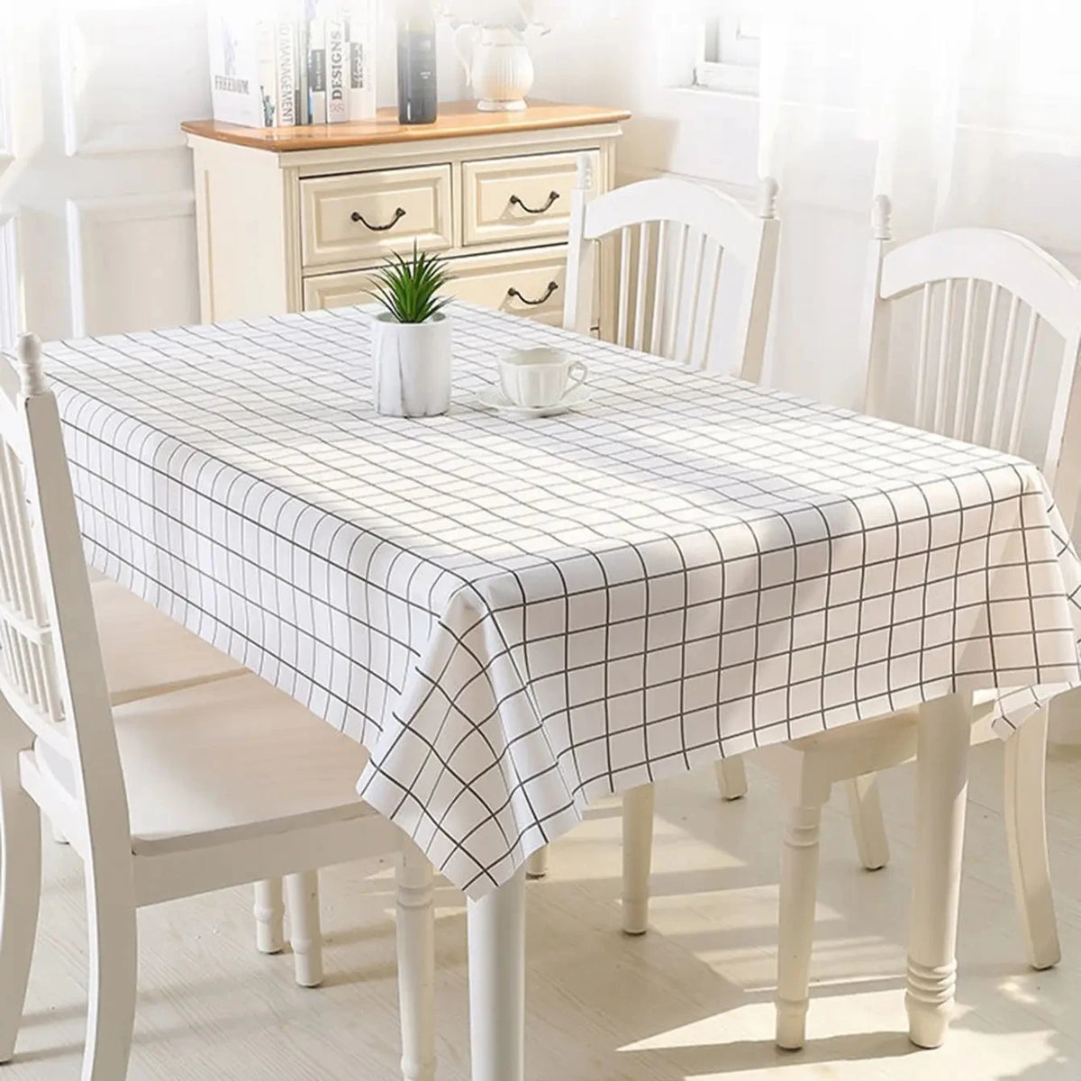 nappe table carreaux noirs moderne pvc blanc gris résistante huile imperméable minimaliste
