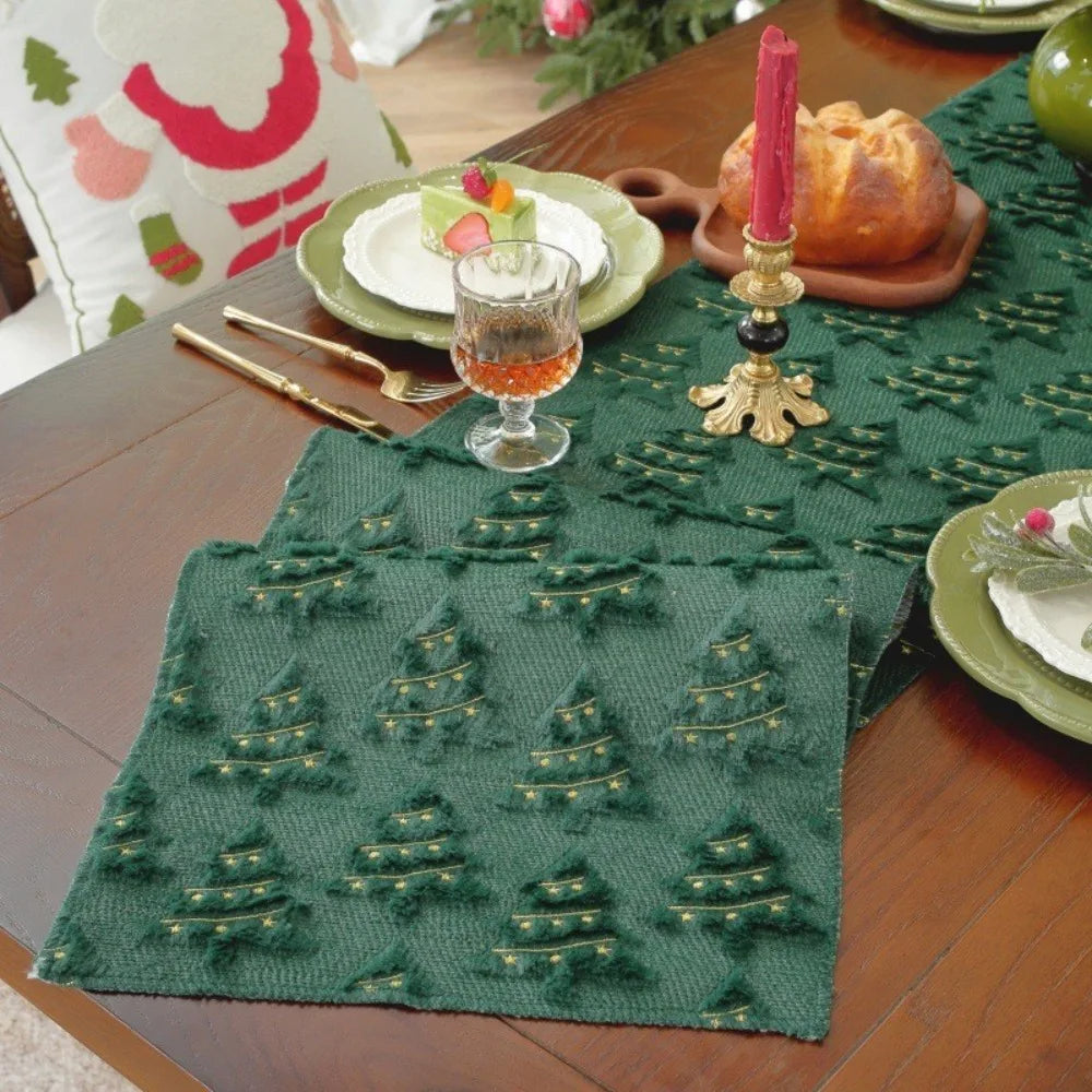 chaise table arbre noël vert rouge tissage relief festive décoration décembre événement