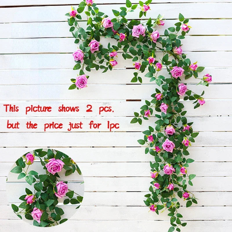 guirlande fleurs artificielles roses feuilles vertes extérieur accrochage naturelle rustique