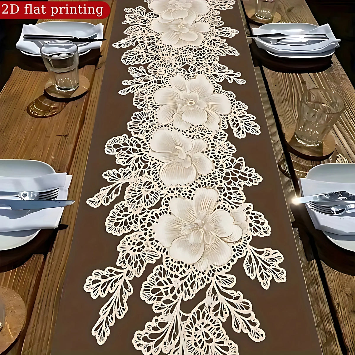 nappe décorative marron fleur dentelle semi transparente vintage table manger