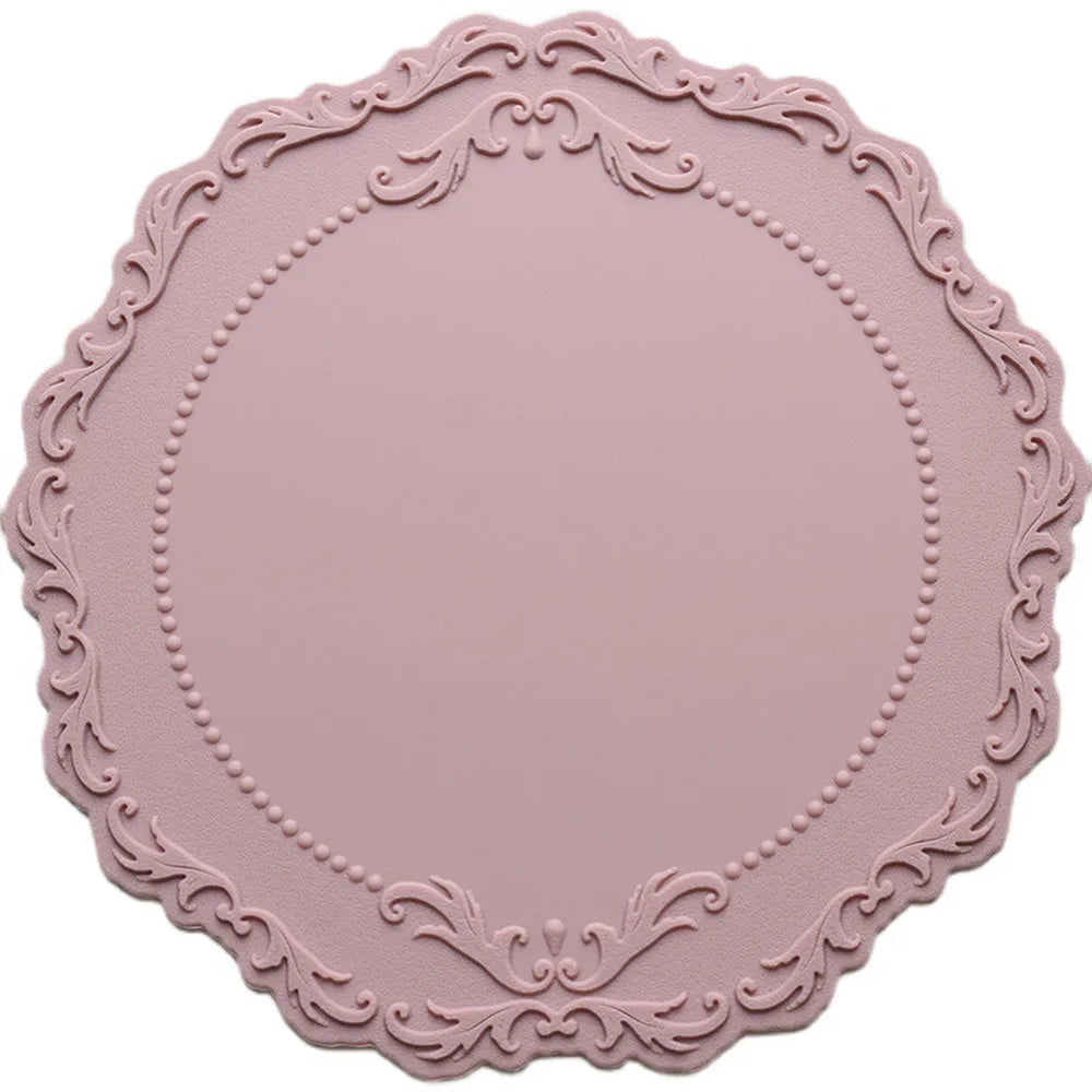 set dessous plat silicone rond motif floral bordure dentelle vintage rose