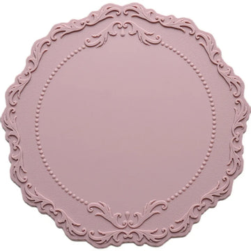 set dessous plat silicone rond motif floral bordure dentelle vintage rose