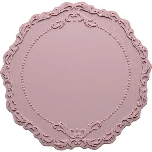 set dessous plat silicone rond motif floral bordure dentelle vintage rose