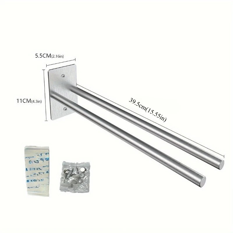 porte serviettes double barre argenté noir moderne adhésif vis inoxydable minimaliste