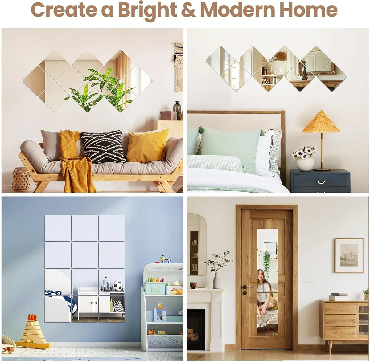 miroirs autocollants argentés modernes petits miroirs coller lisses opaques pack murs