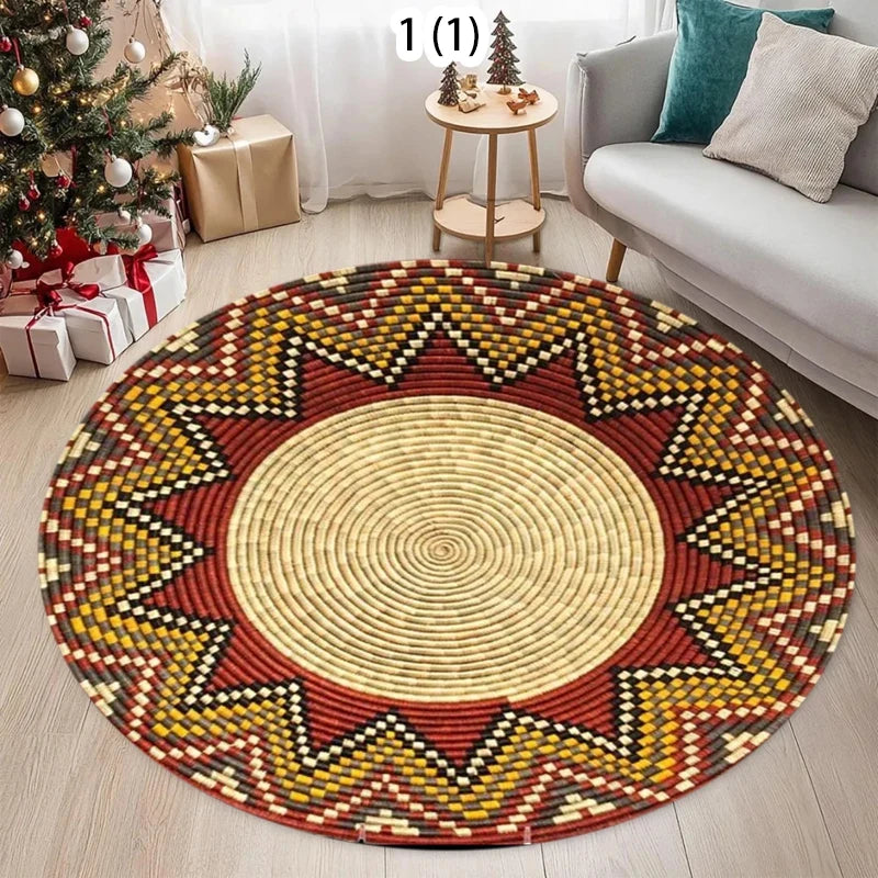 tapis rond moderne géométrique polyester adhésif 40x40cm 80x80cm 120x120cm salon chambre