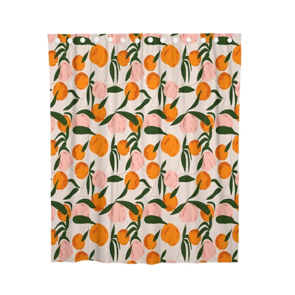 rideau douche moderne orange pêches feuilles anti moisissure opaques polyester anneaux
