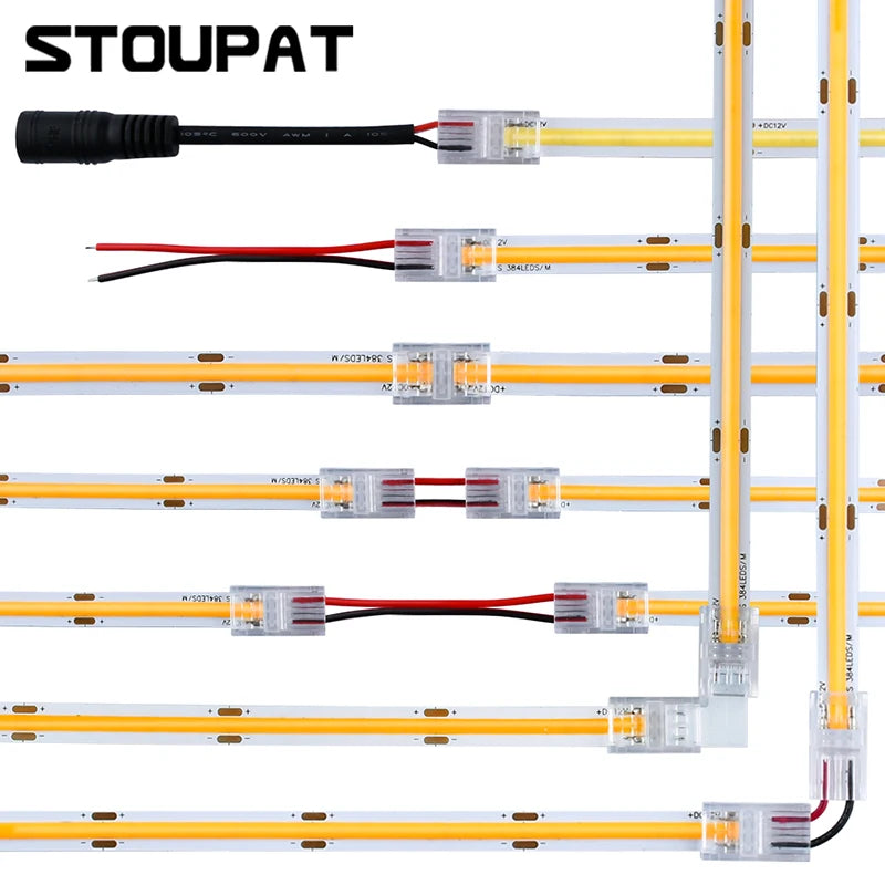 ruban led jaune clips câbles moderne transparent 8mm ip20 ip65 led cob 2835 smd