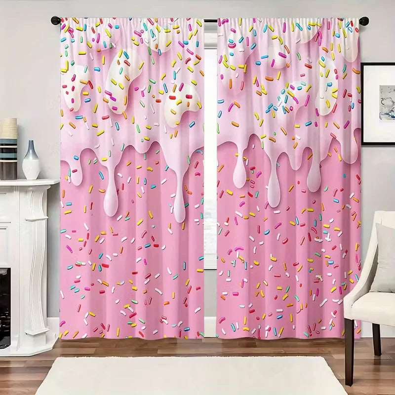 rideau rose clair glaçage donuts colorées opaques moderne deux pièces polyester