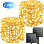 guirlande lumineuse solaire extérieure led décor jardin terrasse étanche jaune doré clips fixations